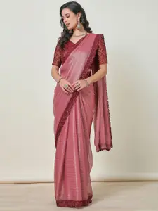 Soch Striped Sequinned Pure Chiffon Saree