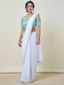 Soch Striped Embroidered Saree With Blouse Piece