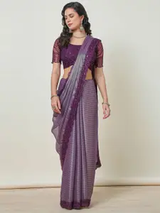 Soch Striped Sequinned Pure Chiffon Saree