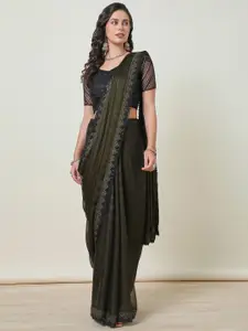 Soch Striped Embroidered Pure Chiffon Saree