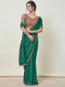 Soch Striped Embroidered Pure Chiffon Saree