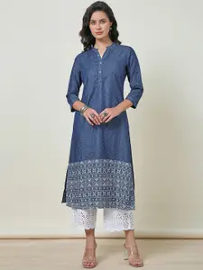 Soch Geometric Printed Mandarin Collar Cotton Straight Kurta
