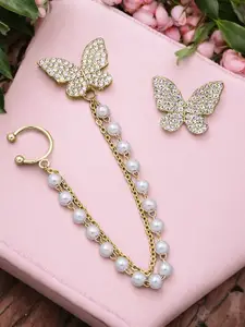 OOMPH Crystal Studded Contemporary Drop Earrings