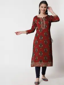 Anouk Maroon Floral Printed Straight Kurta