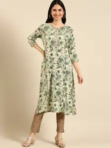 Anouk Green Floral Printed Straight Kurta