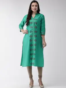 Anouk Green Ethnic Motifs Printed Mandarin Collar Straight Kurta