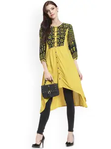 Anouk Yellow Geometric Yoke Design A-Line Kurta