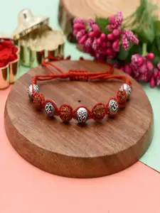 Abhooshan Om Beaded & Rudraksha Bracelet Rakhi With Roli Chawal