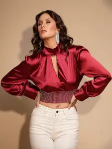 Global Republic Satin Blouson Crop Top