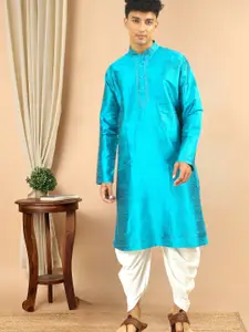 TATTVA Thread Work Mandarin Collar Dupion Silk Straight Kurta