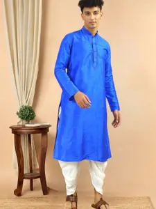 TATTVA Thread Work Mandarin Collar Dupion Silk Straight Kurta