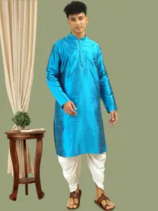TATTVA Thread Work Mandarin Collar Dupion Silk Straight Kurta