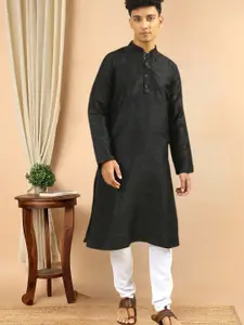 TATTVA Thread Work Mandarin Collar Dupion Silk Straight Kurta