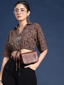 Taavi Ajrakh Ethnic Motifs Printed Shirt Style Top