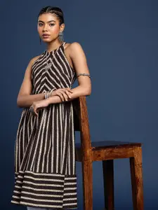 Taavi Bagru Striped Halter Neck Pure Cotton Kurta