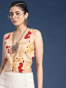 Taavi Conversational Printed Sleeveless Bagru Top
