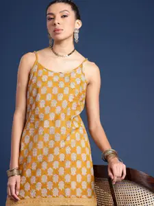 Taavi Pure Cotton Indie-Floral Print Shoulder Straps Straight Block Print Legacy Kurta