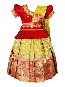 AMIRTHA FASHION Girls Embroidered Thread Work Ready to Wear Lehenga & Choli With Dupatta