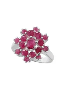 Exotic India Superfine Floral Ruby Gemstone Sterling Silver Ring