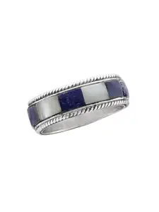 Exotic India Blue and White Inlay Stone Sterling Silver Ring