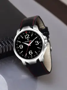 Franktime Men Brass Printed Dial & Leather Textured Straps Analogue Watch FT-0042 BLK