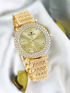 Franktime Women Brass Embellished Dial & Stainless Steel Bracelet Style Straps Analogue Watch FT-0016 G