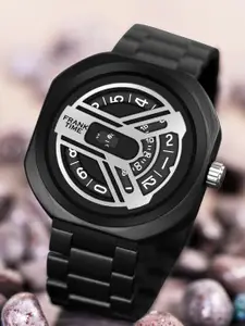 Franktime Men Brass Dial & Stainless Steel Bracelet Style Straps Analogue Watch FT-0019 BLK