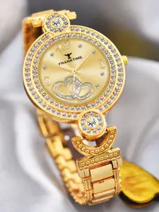 Franktime Women Brass Embellished Dial & Stainless Steel Bracelet Style Straps Analogue Watch FT-0015 G