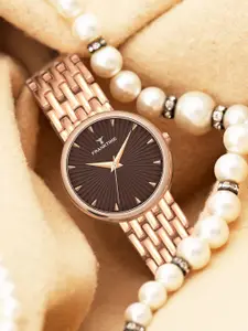 Franktime Women Brass Embellished Dial & Stainless Steel Bracelet Style Straps Analogue Watch FT-0039 BRL