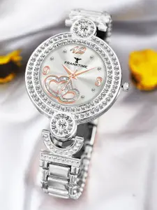 Franktime Women Brass Embellished Dial & Stainless Steel Bracelet Style Straps Analogue Watch FT-0015 S