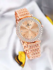 Franktime Women Brass Embellished Dial & Stainless Steel Bracelet Style Straps Analogue Watch FT-0016 R