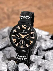 Franktime Women Brass Embellished Dial & Stainless Steel Textured Straps Analogue Watch FT-0028 B