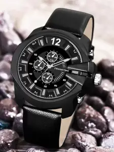 Franktime Men Brass Dial & Leather Straps Analogue Watch FT-00017 BLK