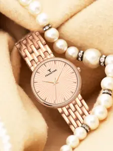 Franktime Women Brass Embellished Dial & Stainless Steel Bracelet Style Straps Analogue Watch FT-0039 RL