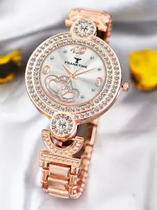 Franktime Women Brass Embellished Dial & Stainless Steel Bracelet Style Straps Analogue Watch FT-0015 R