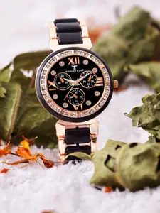 Franktime Women Brass Embellished Dial & Stainless Steel Textured Straps Analogue Watch FT-0014 B