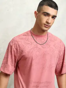 HIGHLANDER Men Typography Printed Ethnic Print Round Neck Polyester Oversized T-Shirt