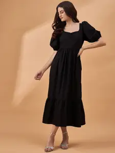 all about you Women Cotton Puff Sleeve Fit and Flare Midi Dress
