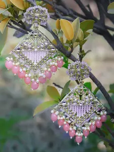 Adwitiya Collection Gold-Plated Kundan Stone Studded & Pearls Beaded Jhumkas