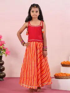 Sangria Maroon Girls Printed Gotta Patti Sleeveless Ready to Wear Lehenga Choli