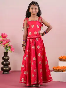 Sangria Fuchsia Girls Woven Design Gotta Patti Sleeveless Ready to Wear Lehenga Choli