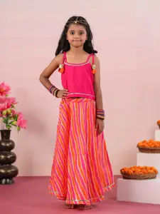 Sangria Pink Girls Printed Gotta Patti Sleeveless Ready to Wear Lehenga Choli