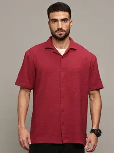 The Roadster Lifestyle Co. Men Relaxed Cuban Collar Self Design Oversized Casual Shirt