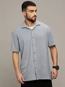 The Roadster Lifestyle Co. Men Relaxed Cuban Collar Textured Cotton Oversized Casual Shirt