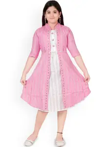 BAESD Striped Printed A-Line Midi Ethnic Dress