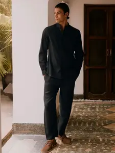 Andamen Men Premium Mandarin Collar Solid Cotton Casual Shirt