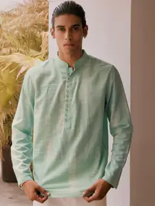 Andamen Men Premium Mandarin Collar Solid Cotton Casual Shirt