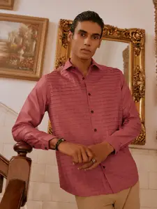 Andamen Men Premium Spread Collar Geometric Printed Cotton Casual Shirt