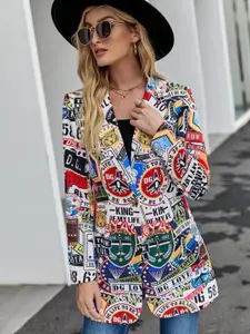 TANDUL Printed Single Breasted Notched Lapel Blazer