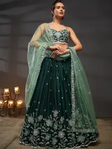 panchhi Embroidered Sequinned Semi-Stitched Lehenga & Unstitched Blouse With Dupatta